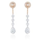 A PAIR OF 1.55 CARAT DIAMOND DROP EARRINGS, HIRSH in 18ct gold, each comprising of four round cut