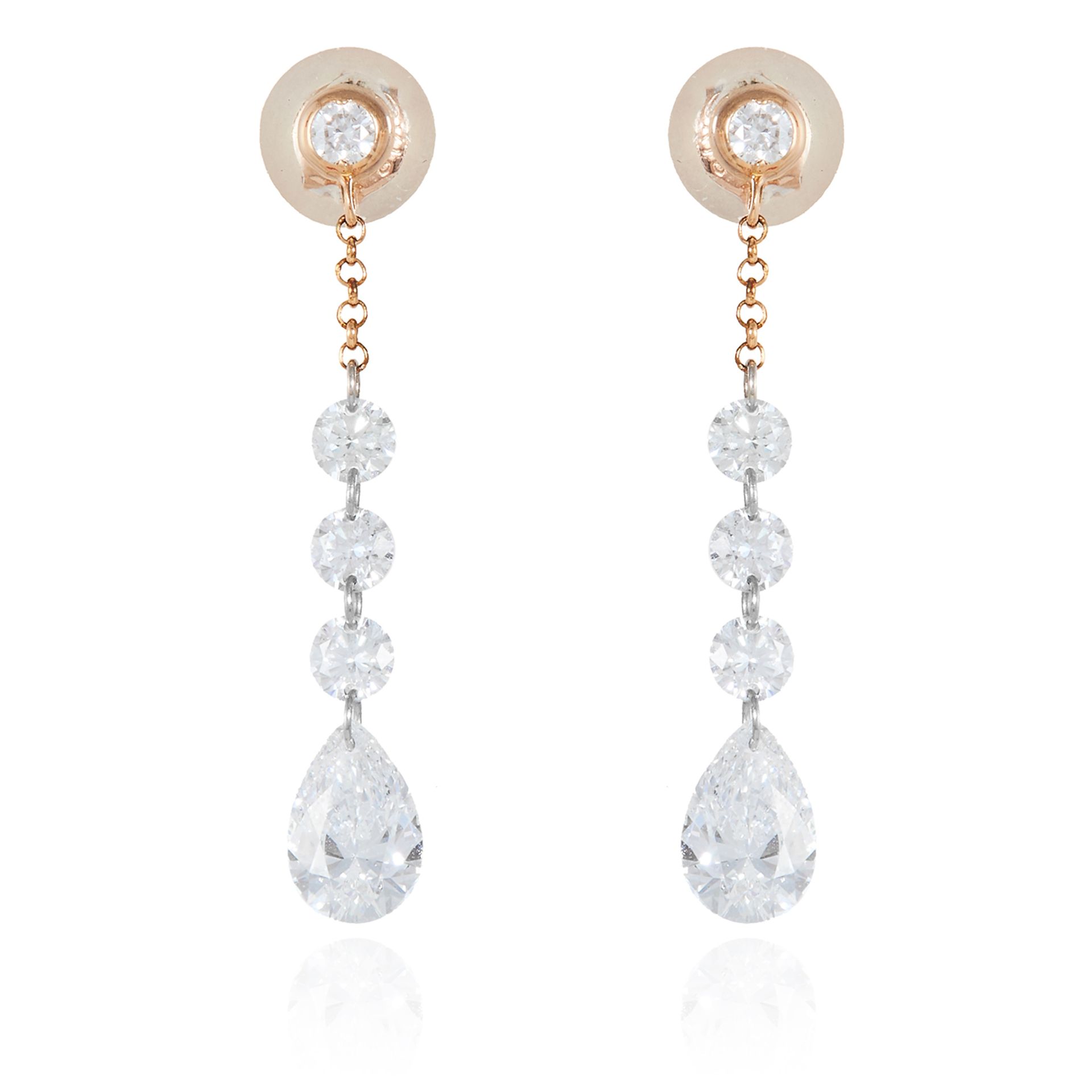 A PAIR OF 1.55 CARAT DIAMOND DROP EARRINGS, HIRSH in 18ct gold, each comprising of four round cut