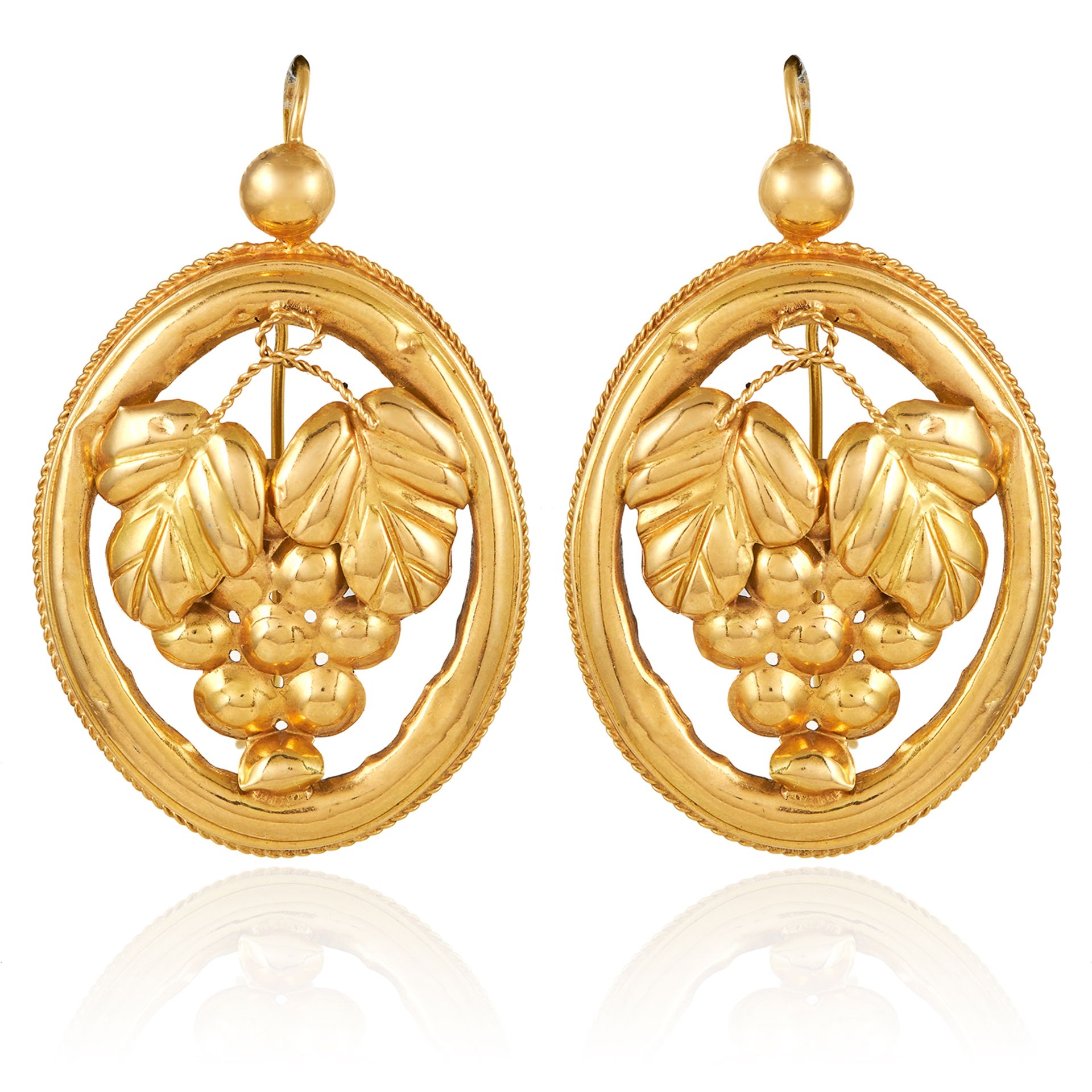 A PAIR OF ANTIQUE EARRINGS, 19TH CENTURY in high carat yellow gold, each of circular form with