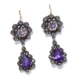 AMETHYST AND DIAMOND EARRINGS the articulated bodies with amethysts encircled by rose cut