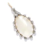 ANTIQUE PEARL AND DIAMOND PENDANT in high carat gold, set with a large pearl in border of rose cut