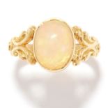 ANTIQUE OPAL DRESS RING in 18ct yellow gold, set with a cabochon opal, British hallmarks, size N /