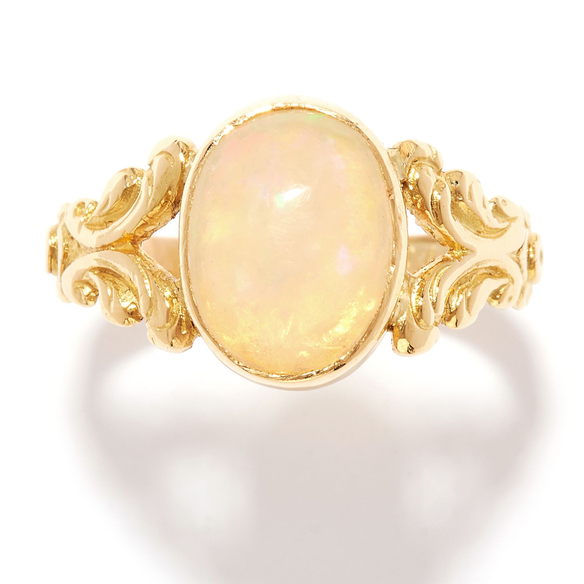 ANTIQUE OPAL DRESS RING in 18ct yellow gold, set with a cabochon opal, British hallmarks, size N /