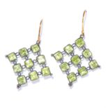 PERIDOT EARRINGS each of openwork diamond shaped design set with peridot, unmarked, 4.1cm, 3.0g.