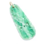 CHINESE CARVED JADEITE JADE PENDANT the tapering jade body carved in foliate motifs, 3.8cm,