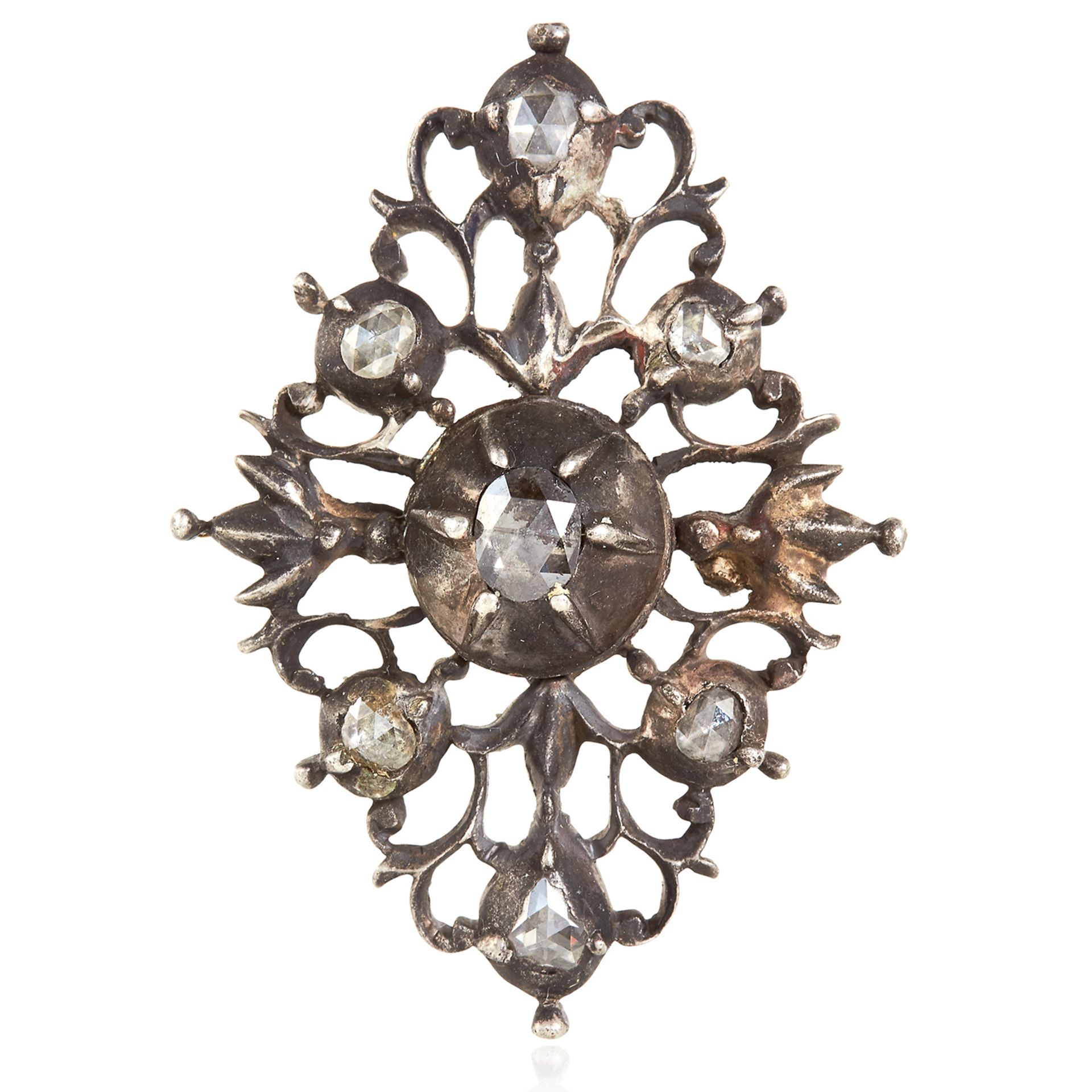 AN ANTIQUE DIAMOND JEWEL, DUTCH 19TH CENTURY in silver, the openwork scrolling design set with