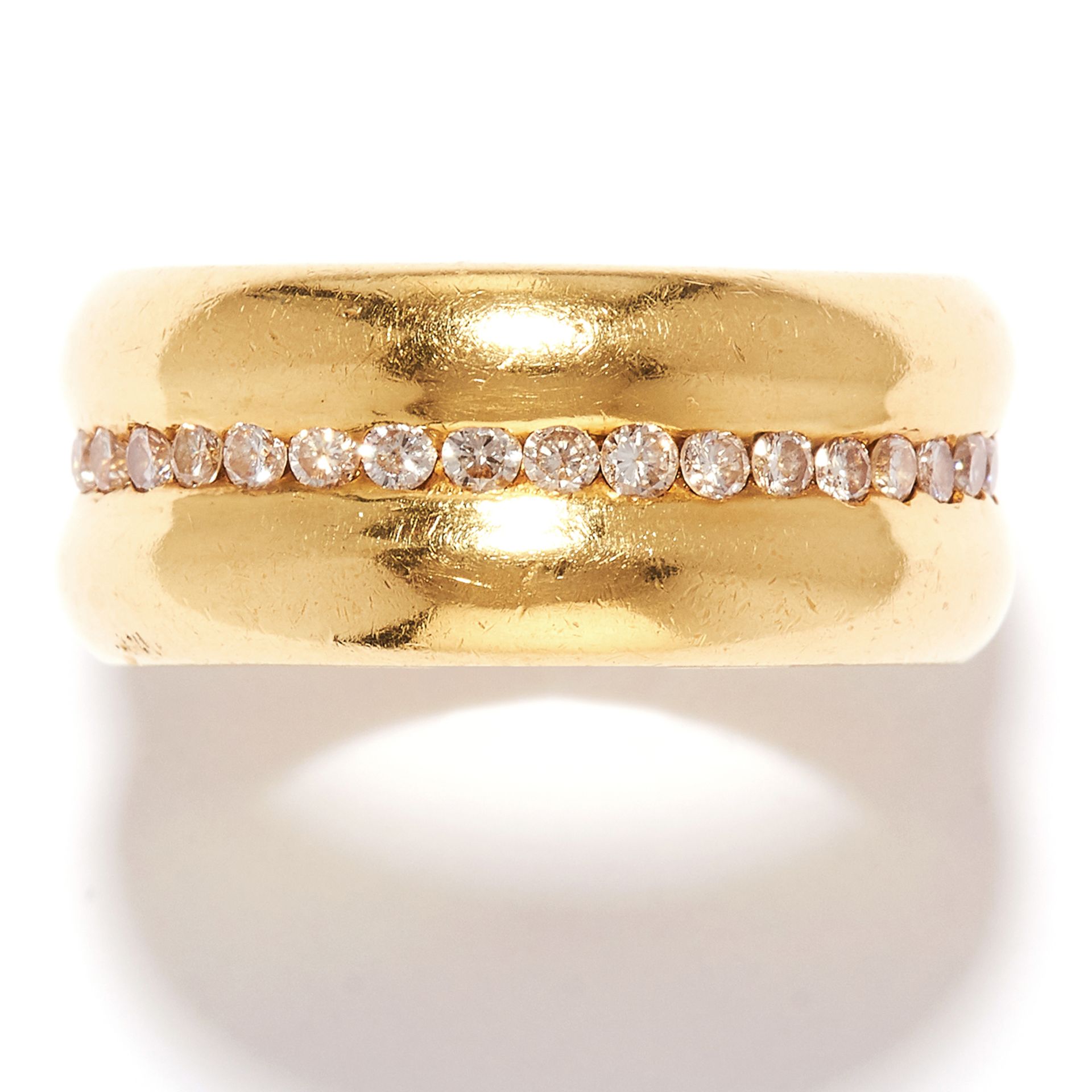 DIAMOND ETERNITY BAND RING in 18ct yellow gold, the double band with a row of round cut diamonds,