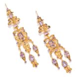 ANTIQUE AMETHYST EARRINGS, SPANISH 19TH CENTURY in high carat yellow gold, articulated foliate