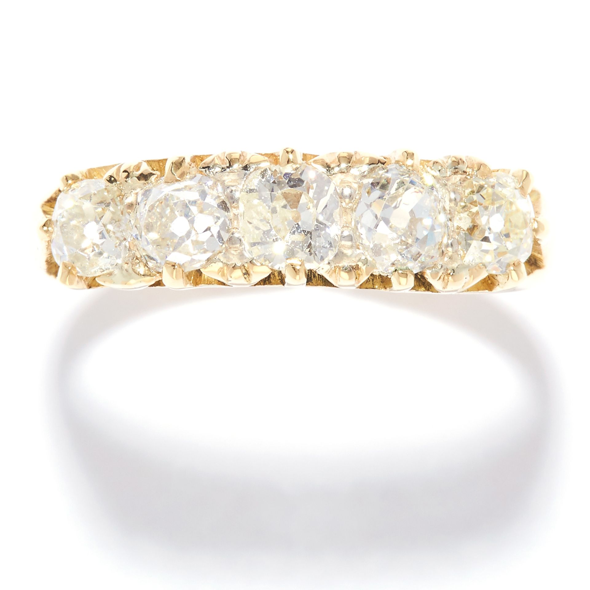 ANTIQUE 1.85 CARAT FIVE STONE DIAMOND RING in 18ct yellow gold, set with five old cut diamonds