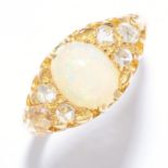 ANTIQUE OPAL AND DIAMOND DRESS RING in high carat yellow gold, set with a cabochon opal and rose cut