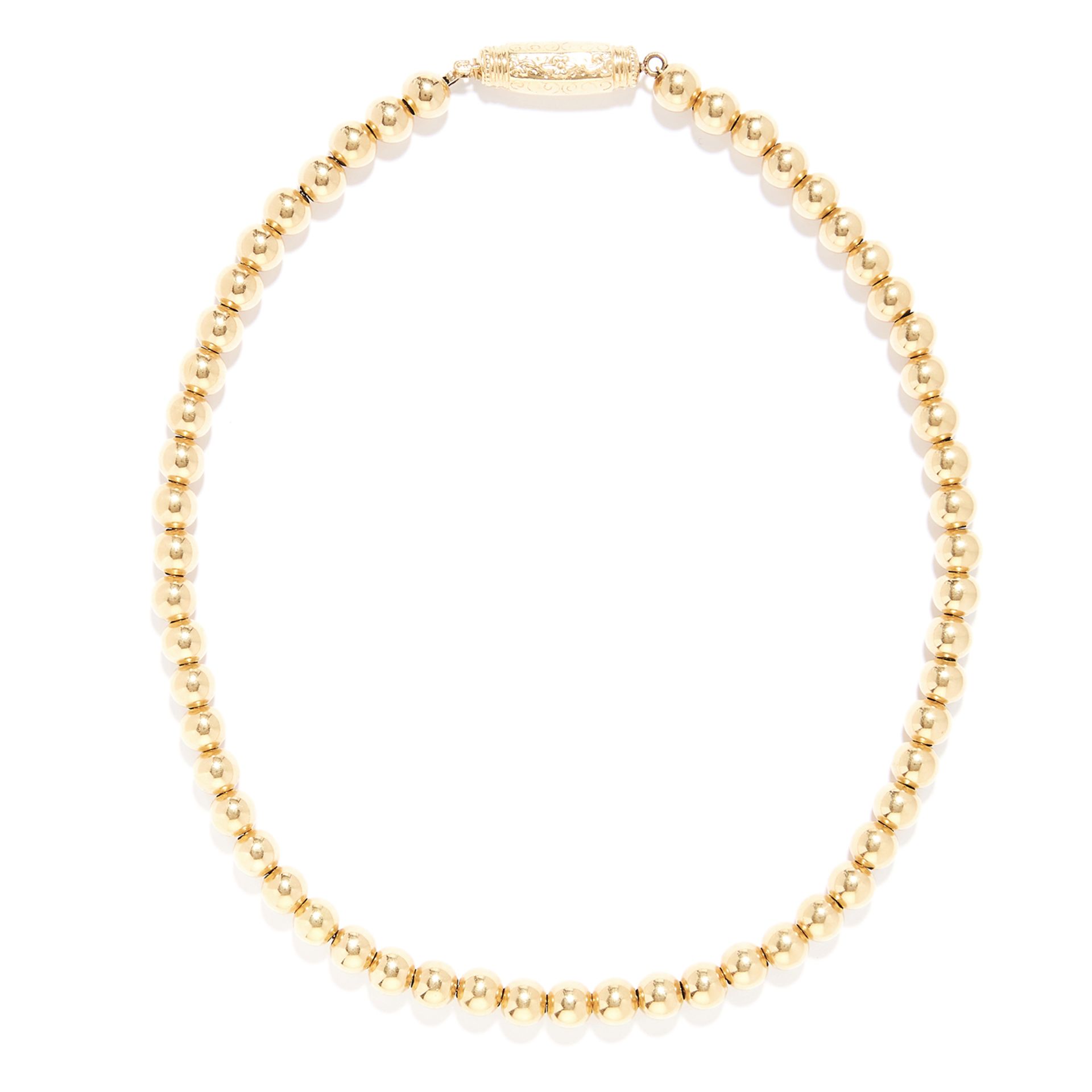 VINTAGE FANCY LINK BALL CHAIN NECKLACE in 18ct yellow gold, comprising a single row of gold beads,