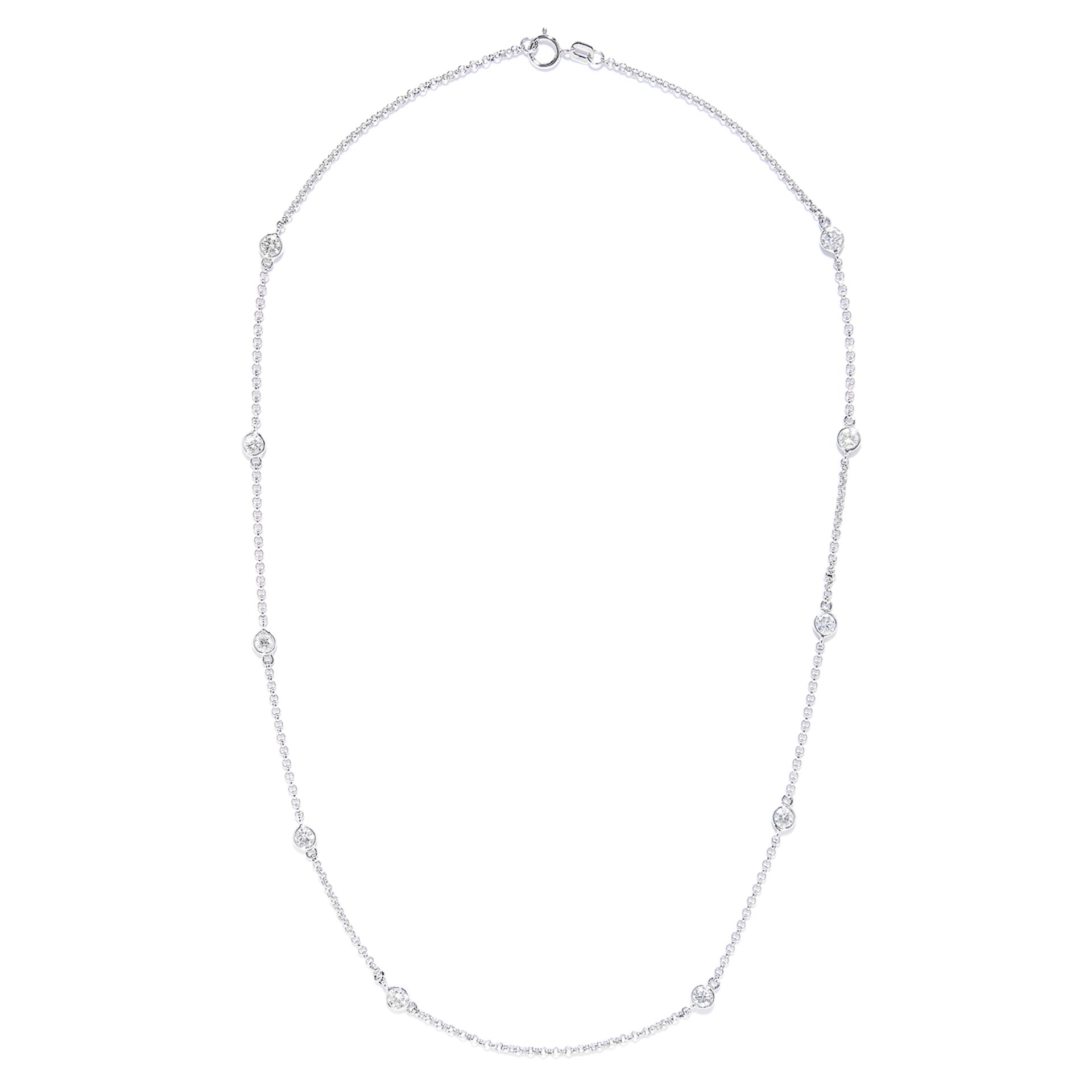 1.85 CARAT DIAMOND CHAIN NECKLACE in 18ct white gold, set with ten round cut diamonds totalling