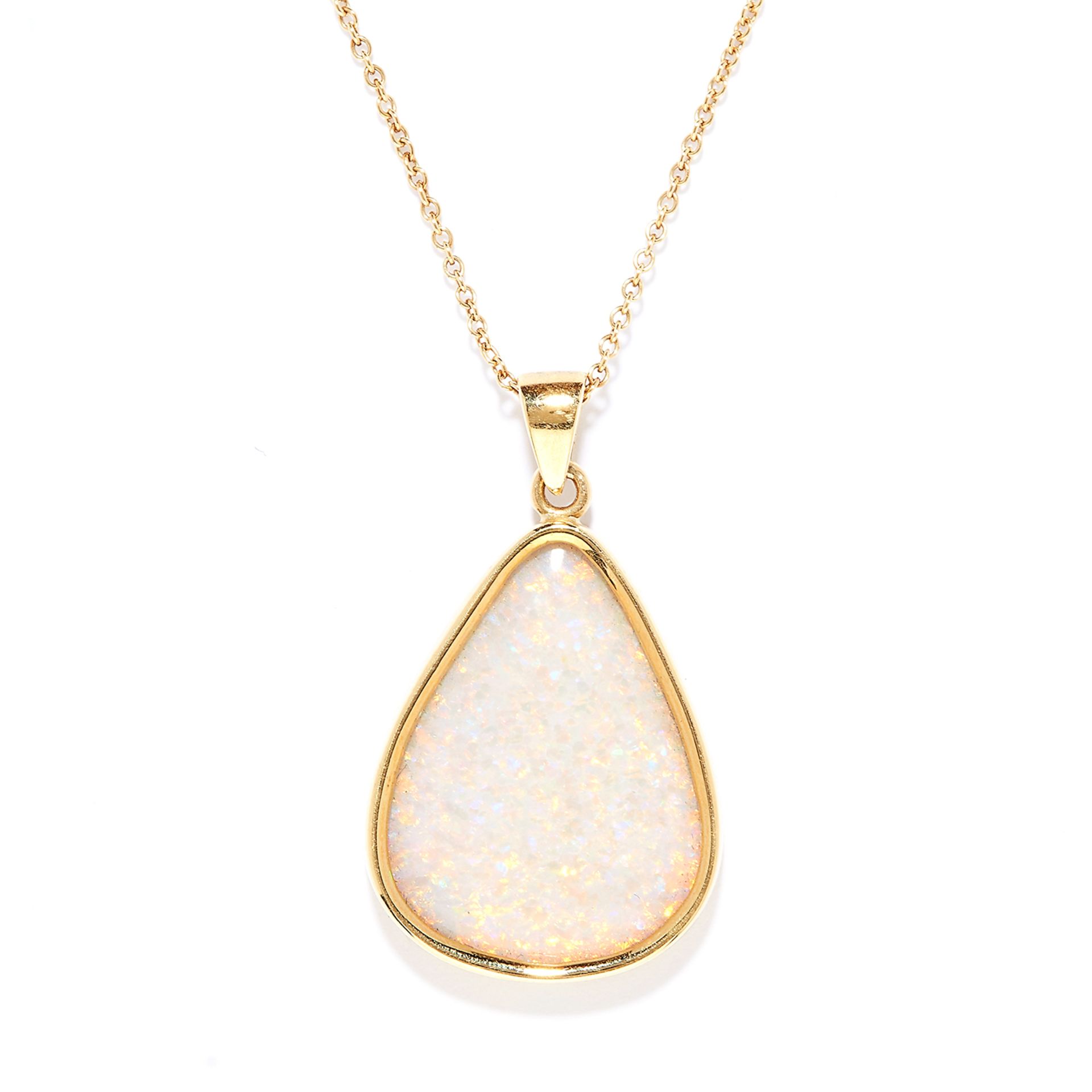 6.31 CARAT OPAL PENDANT in 18ct yellow gold, the tapering polished opal of 6.40 carats in a plain