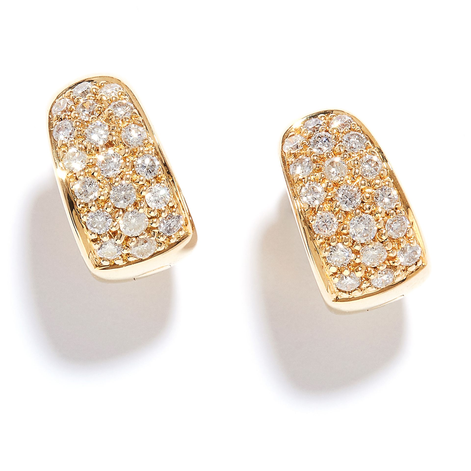 DIAMOND HOOP EARRINGS in 18ct yellow gold, each hoop designed as three half rows of round cut