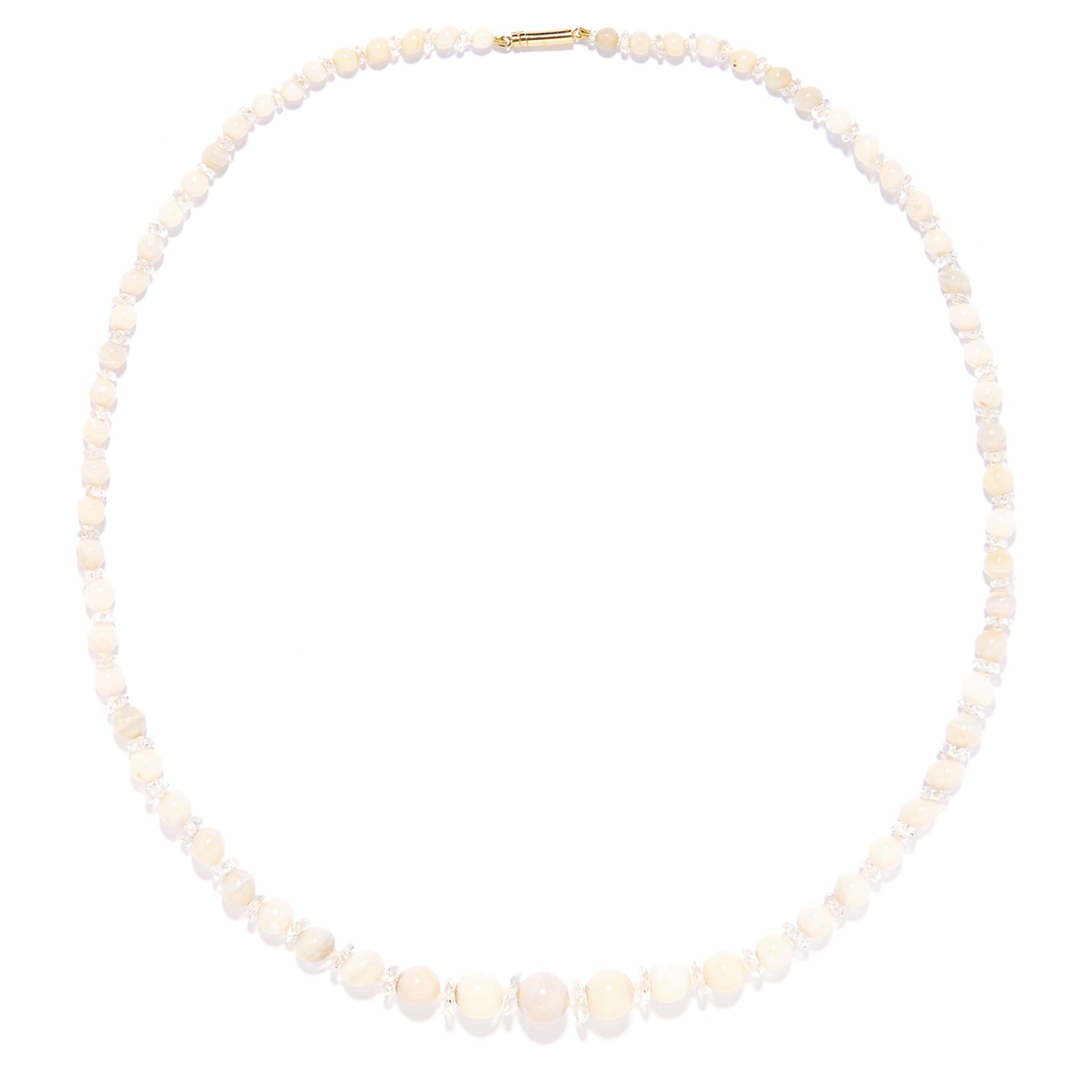 OPAL BEAD AND ROCK CRYSTAL NECKLACE comprising of a single row of opal beads and faceted rock
