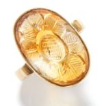 MUGHAL CARVED CITRINE DRESS RING in high carat yellow gold, set with a carved cabochon citrine,