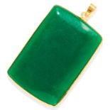 GREEN JADE PENDANT in high carat yellow gold, comprising of a piece of polished green jade,