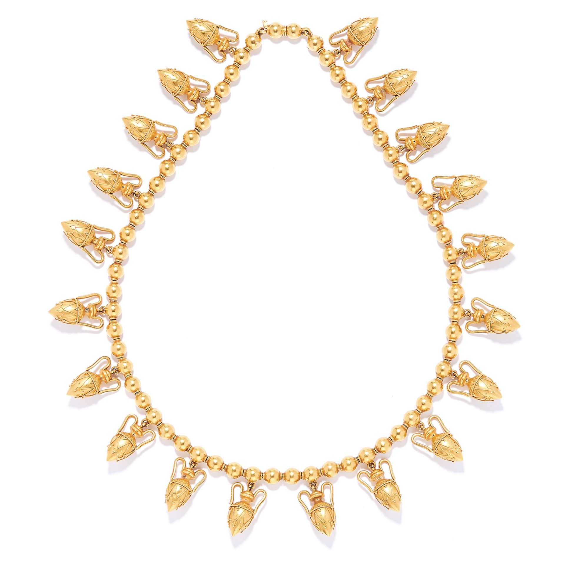 ANTIQUE ETRUSCAN REVIVAL BEAD NECKLACE in high carat yellow gold, comprising of gold beads