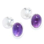 AMETHYST CUFFLINKS in sterling silver, each set with a cabochon amethyst, stamped 925, 12.5g