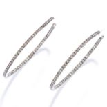 DIAMOND HOOP EARRINGS in white metal, set with round cut diamonds, unmarked, 5cm, 9.3g.