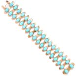 VINTAGE TURQUOISE BRACELET, CIRCA 1950 in 14ct yellow gold, comprising of eighteen links, each set