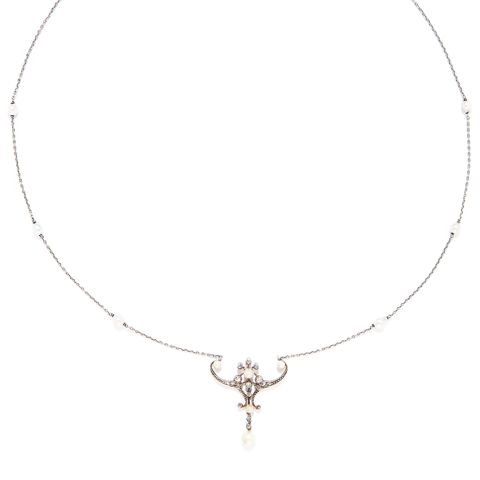 ANTIQUE PEARL AND DIAMOND PENDANT in gold or platinum, comprising of a rose cut diamond and pearl