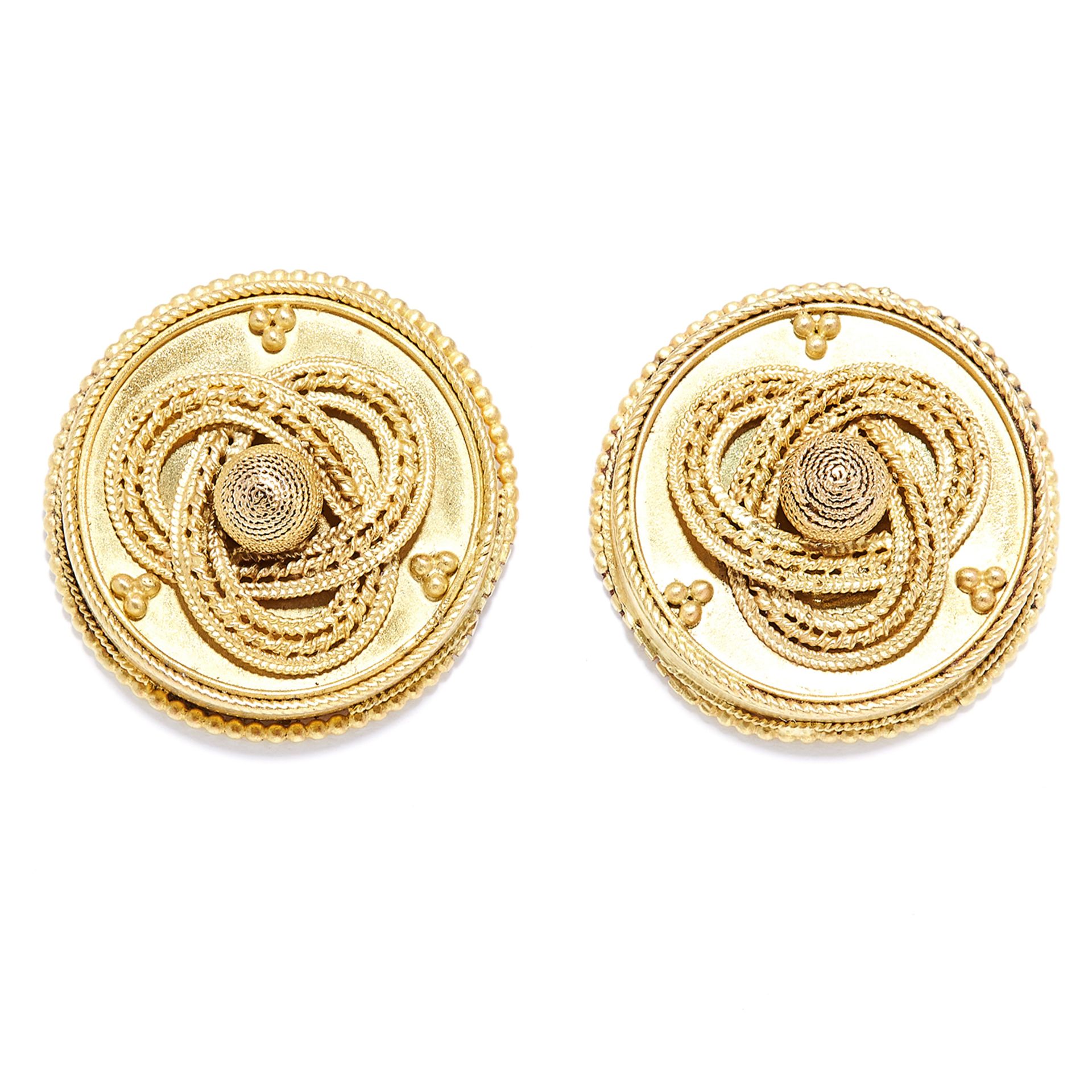 ANTIQUE ETRUSCAN REVIVAL EARRINGS, 19TH CENTURY in high carat yellow gold, in Etruscan revival