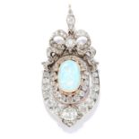 ANTIQUE OPAL AND DIAMOND PENDANT, 19TH CENTURY in gold and silver, comprising of a cabochon opal