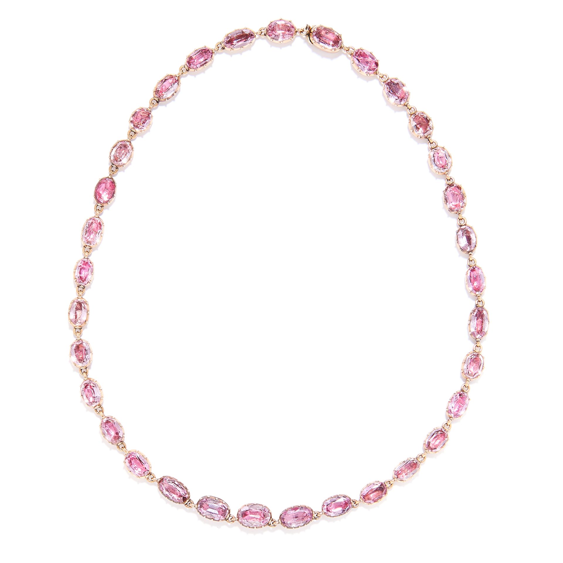 ANTIQUE PINK TOPAZ RIVIERA NECKLACE, EARLY 19TH CENTURY in high carat yellow gold, set with oval cut