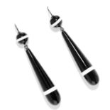 AGATE DROP EARRINGS in white metal, each comprising of a banded agate bead suspending a banded agate