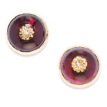 ANTIQUE GARNET AND DIAMOND EARRINGS in high carat yellow gold, each set with a cabochon garnet and