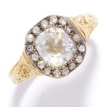 ANTIQUE DIAMOND CLUSTER RING in high carat yellow gold and silver, the old mine cut diamond of