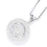 DIAMOND PENDANT in 18ct white gold, the circular face is set with round cut diamonds totalling