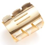GOLD CUFF, FRENCH in high carat yellow gold, in abstract design, marked indistinctly, 191.5g.