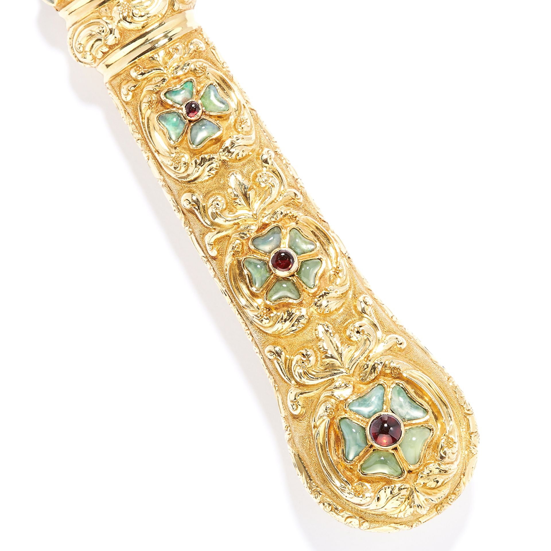 GEMSET GOLD LETTER OPENER KNIFE in high carat yellow gold, set with cabochon rubies and green - Bild 2 aus 2