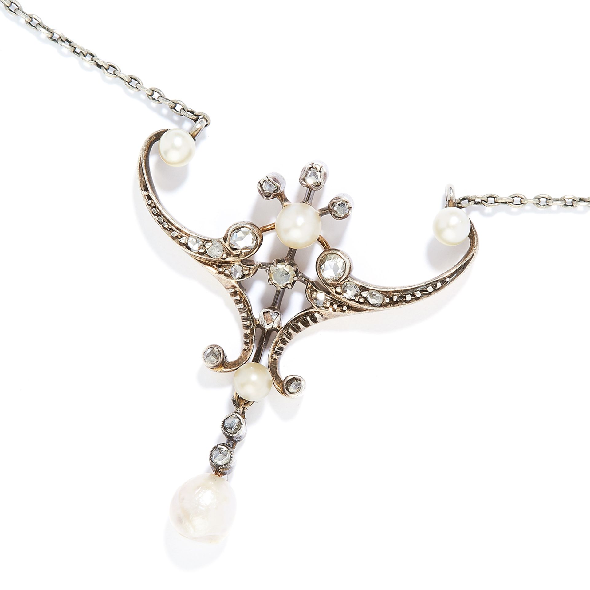 ANTIQUE PEARL AND DIAMOND PENDANT in gold or platinum, comprising of a rose cut diamond and pearl - Bild 2 aus 2