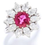 A 2.0 CARAT BURMA NO HEAT RUBY AND DIAMOND RING in 18ct white gold, the cushion cut ruby of