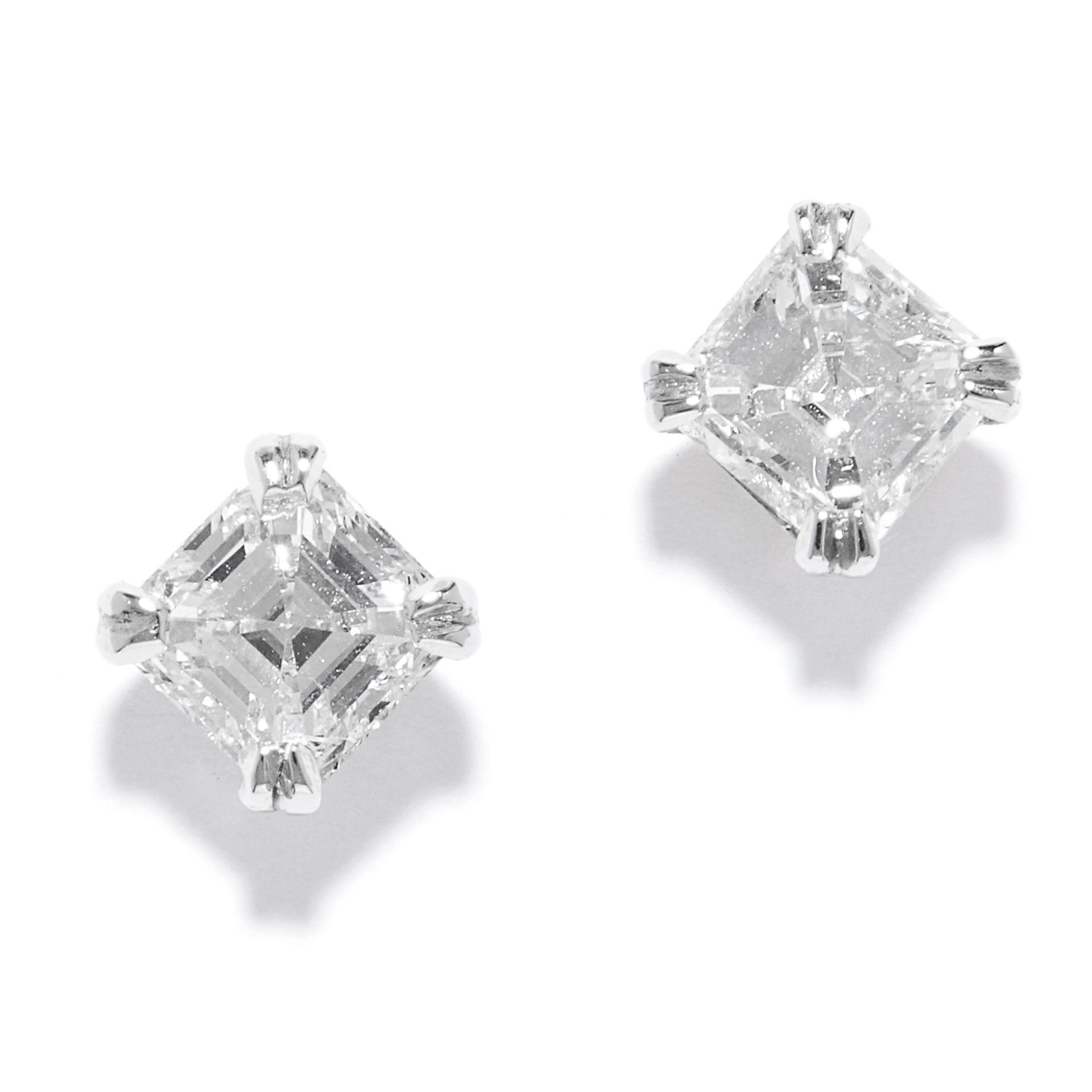 1.02 CARAT DIAMOND EAR STUDS in platinum, set with assher cut diamonds totalling approximately 1.