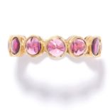 GARNET ETERNITY RING in high carat yellow gold, set with cabochon garnets, unmarked, size N / 7, 1.