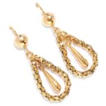 ANTIQUE GOLD DROP EARRINGS, 19TH CENTURY in high carat yellow gold, designed as a gold drop,