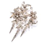 ANTIQUE DIAMOND EN TREMBLANT BROOCH in high carat yellow gold, in flower spray form, set with old