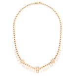 ANTIQUE PEARL NECKLACE in high carat yellow gold, set with seed pearls in foliate fringe design,