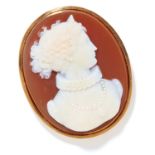 ANTIQUE CARVED CAMEO PENDANT in high carat yellow gold, depicting a lady, unmarked, 3.7cm, 15.5g.