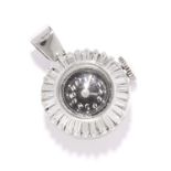 ART DECO DIAMOND WATCH PENDANT in platinum, comprising of a watch face framed with baguette cut