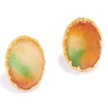 JADEITE JADE CLIP EARRINGS, DAVID THOMAS 1995 IN 18ct yellow gold, the oval jade cabochons within