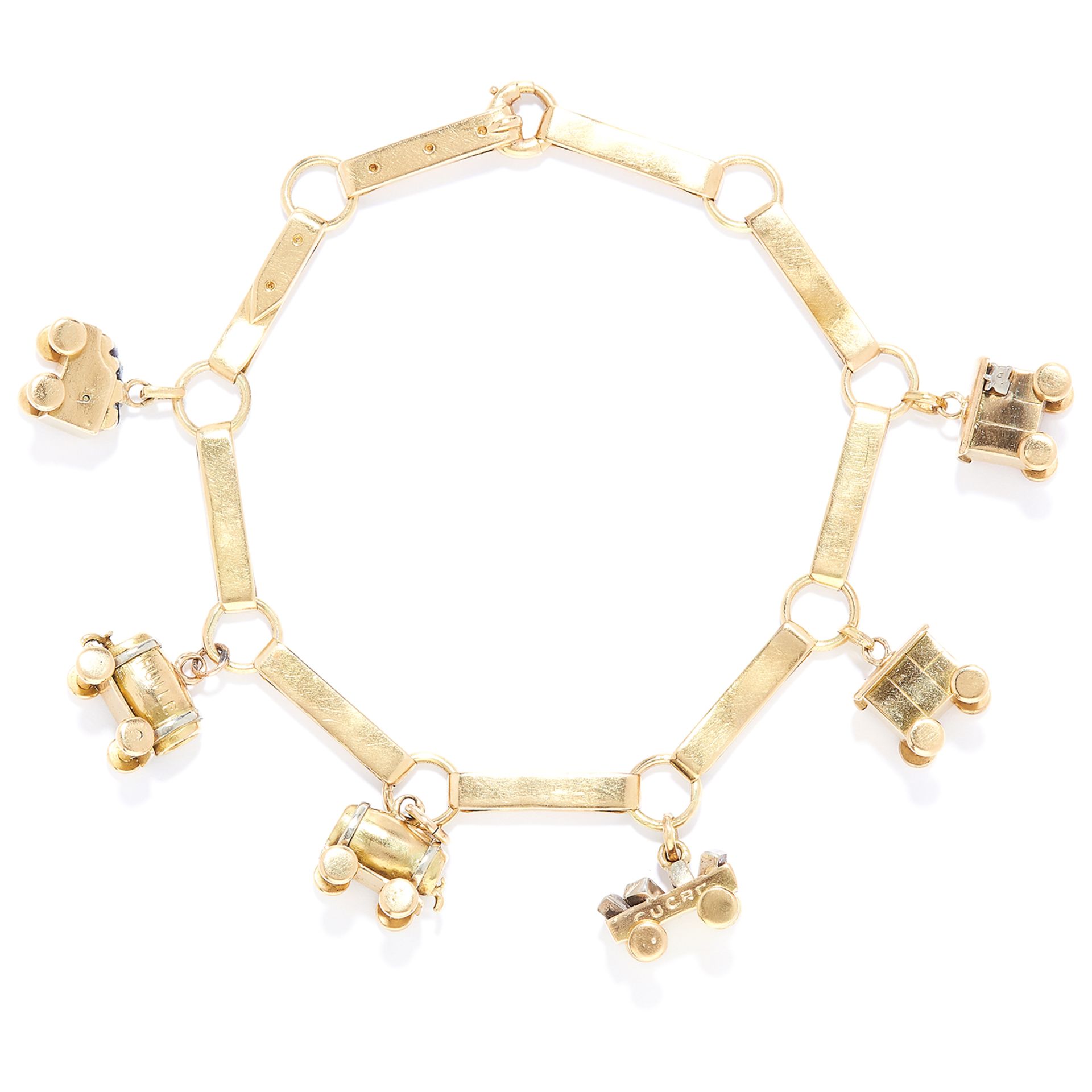 GOLD CHARM BRACELET, BOUCHERON in 18ct yellow gold, suspending six car charms, signed Boucheron,