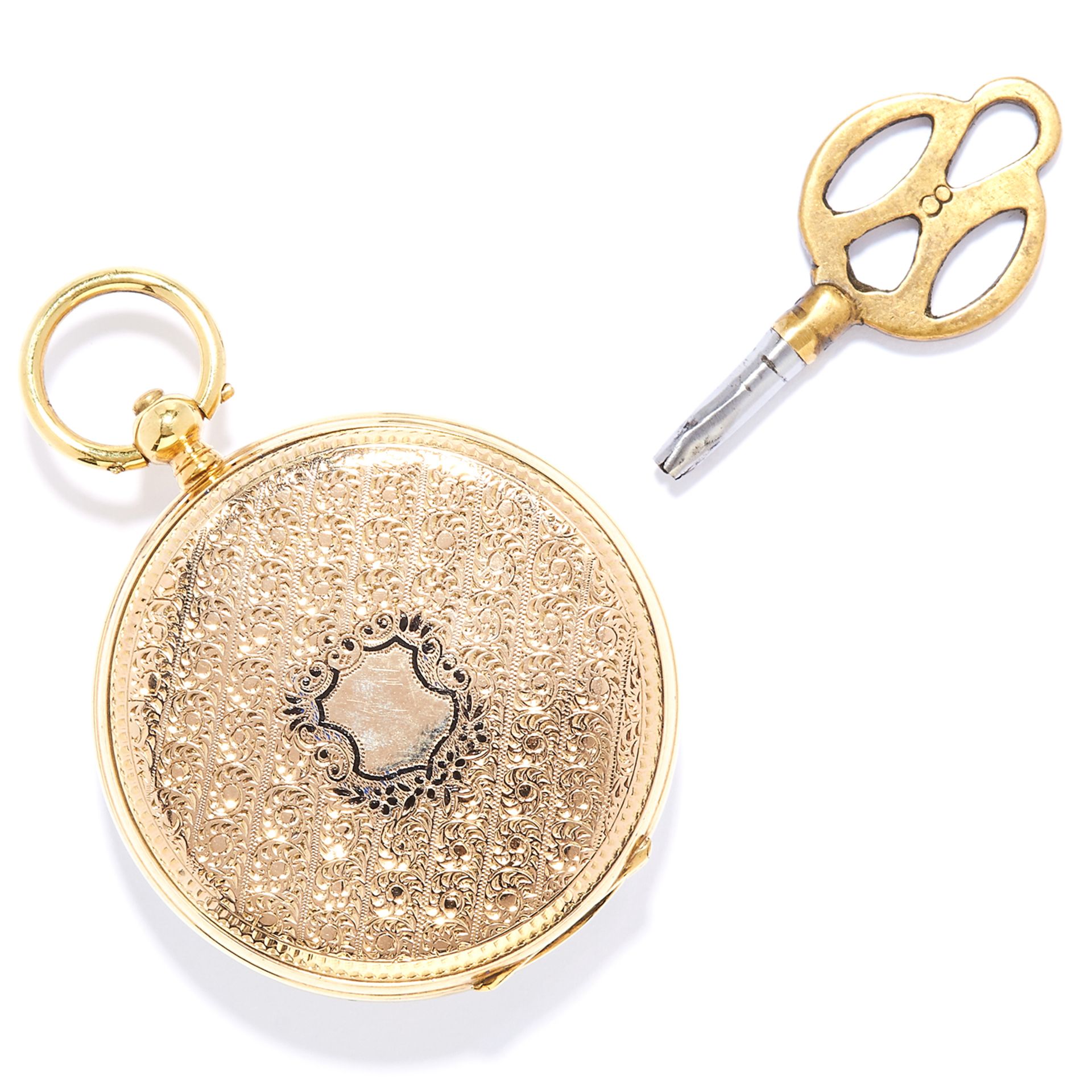 LADIES POCKET WATCH in yellow gold, set with a white dial, with engraved detail to back, unmarked, - Bild 2 aus 2