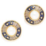 PEARL AND ENAMEL CLIP EARRINGS, LEO DE VROOMEN in 18ct yellow gold each set with a mabe pearl