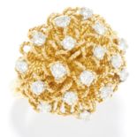 DIAMOND DRESS RING, KUTCHINSKY in 18ct yellow gold, the textured gold is set with round cut