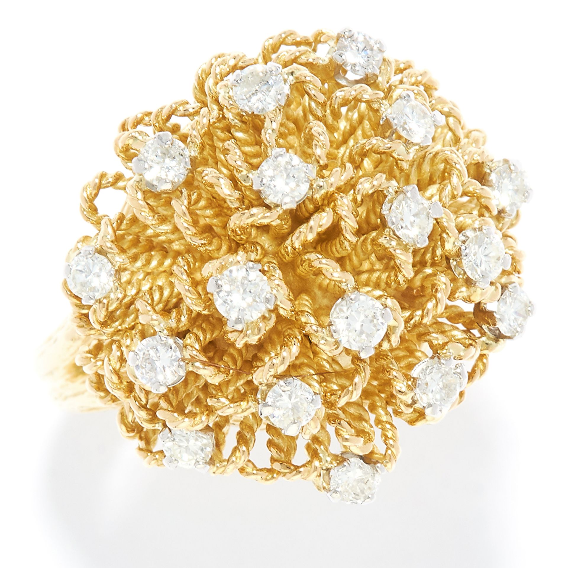 DIAMOND DRESS RING, KUTCHINSKY in 18ct yellow gold, the textured gold is set with round cut